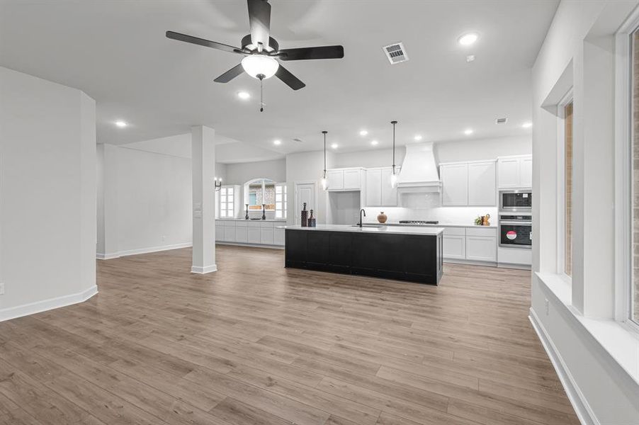 View from Family room towards Kitchen and Dining