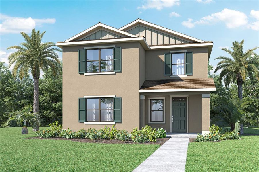 Front exterior of a new home in Harmony at Lake Eloise, Winter Haven, FL, highlighting curb appeal (Image 1). Front exterior of a new home in Harmony at Lake Eloise, Winter Haven, FL, highlighting curb appeal (Image 1).