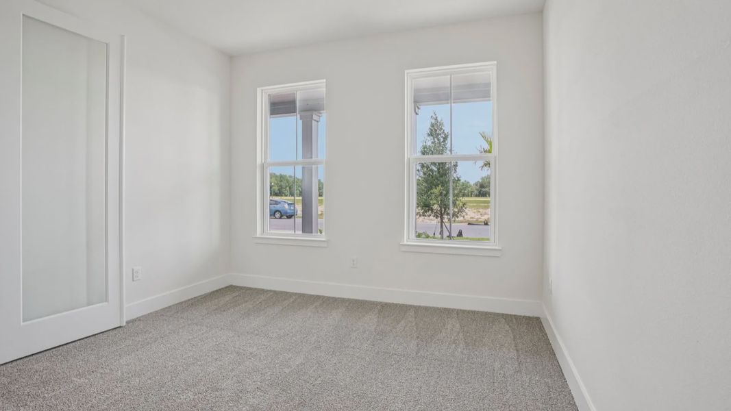 Plumeria Floor Plan featuring front flex room shown as an office by DRB Homes in Trailside located in Mount Dora, FL Plumeria Floor Plan featuring front flex room shown as an office by DRB Homes in Trailside located in Mount Dora, FL