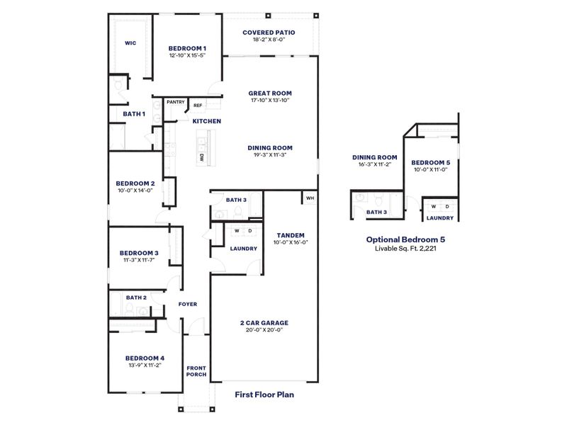 2D floor plan layout for the Saguaro by D.R. Horton in Anthem at Merrill Ranch, Florence, AZ (Image 5).