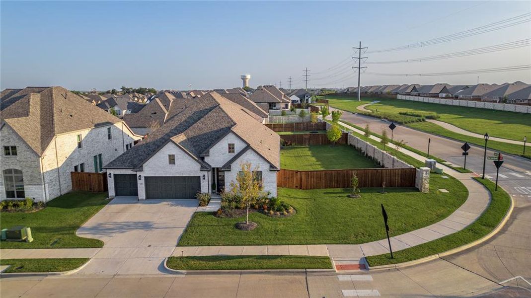 Aerial perspective of suburban area Aerial perspective of suburban area