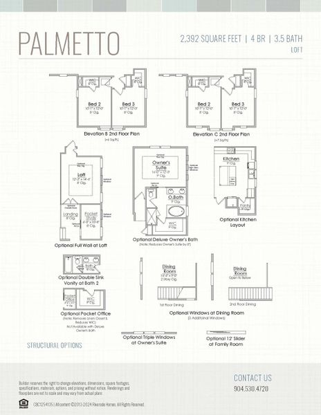 2D floor plan layout for the Palmetto by Riverside Homes in Mariposa at EverRange, Jacksonville, FL (Image 6).