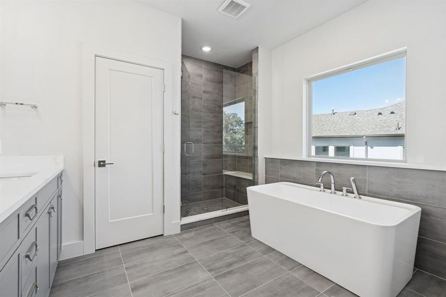 Separate shower.