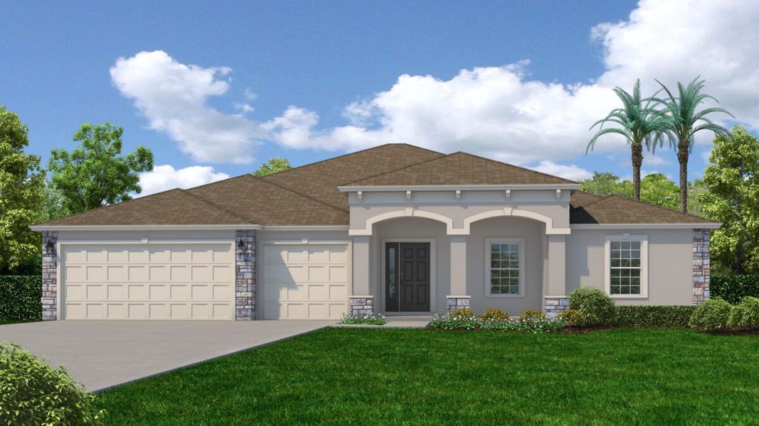 Representative exterior photo of a completed home built from the The Newport by Avtec Homes in Palm Bay & South Brevard, Palm Bay, FL (Image 2).