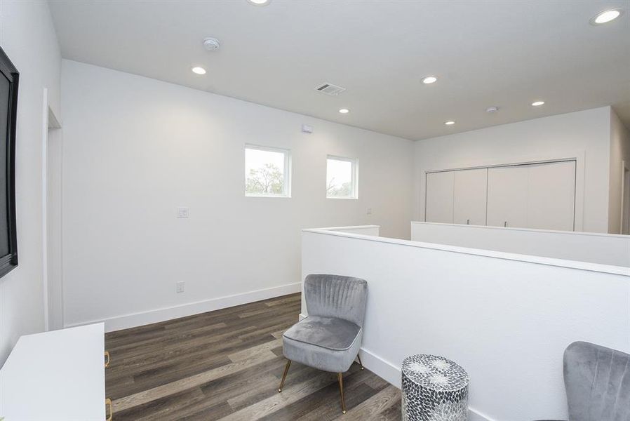 More windows allow more natural light, and note the huge storage closet, right, that cleverly houses laundry appliances.