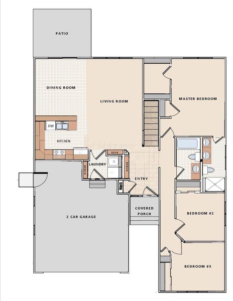 The Delaware, a 1288 sq.ft. Ranch Style