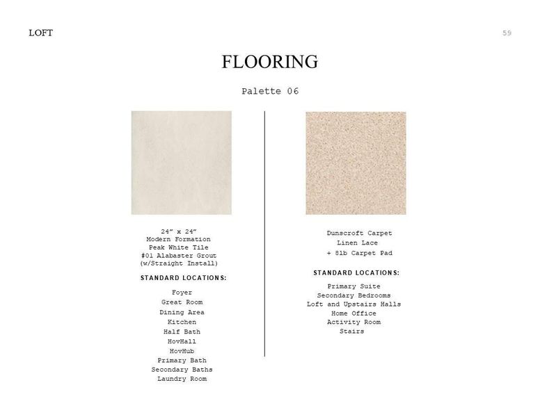 Loft Look Palette 6: Flooring Selection Sheet (*Artist rendering used for illustration purposes only.)