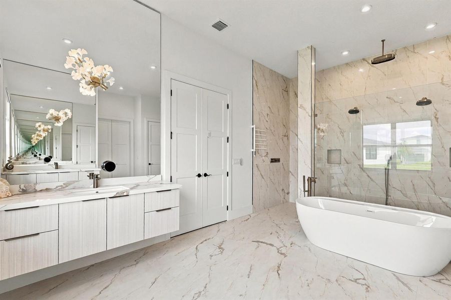 Bright Primary Bath with Designer Tile Bright Primary Bath with Designer Tile