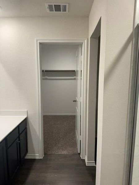 Bathroom with wood-type flooring and vanity