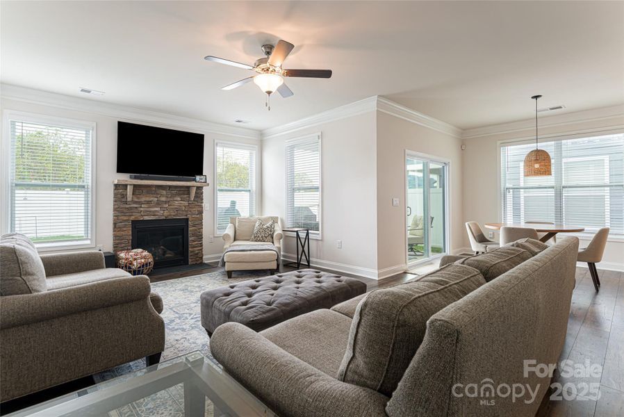 Living room with gas logs