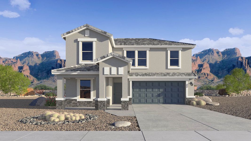 Representative exterior photo of a completed home built from the Ibis by D.R. Horton in Del Rio Ranch, Avondale, AZ (Image 2).