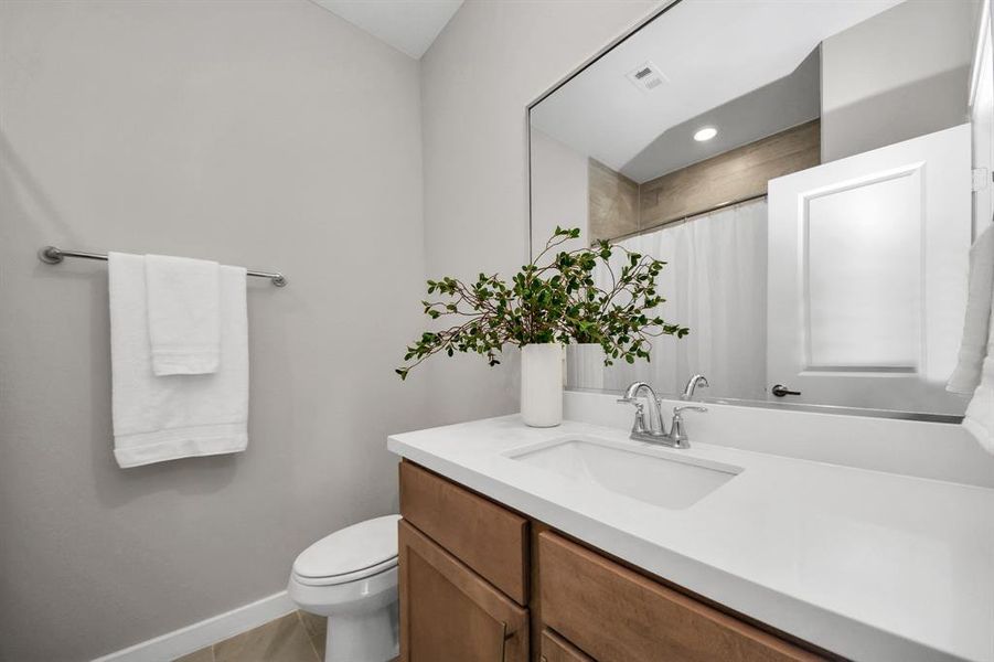 Stunning bathroom upstairs with shower/tub combo