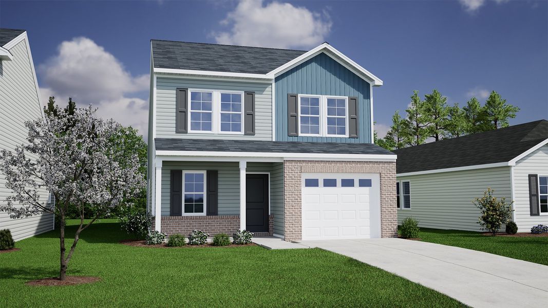 Representative exterior photo of a completed home built from the Evans - Genesis Value Collection by Mungo Homes in Bluefield, Lexington, SC (Image 13).