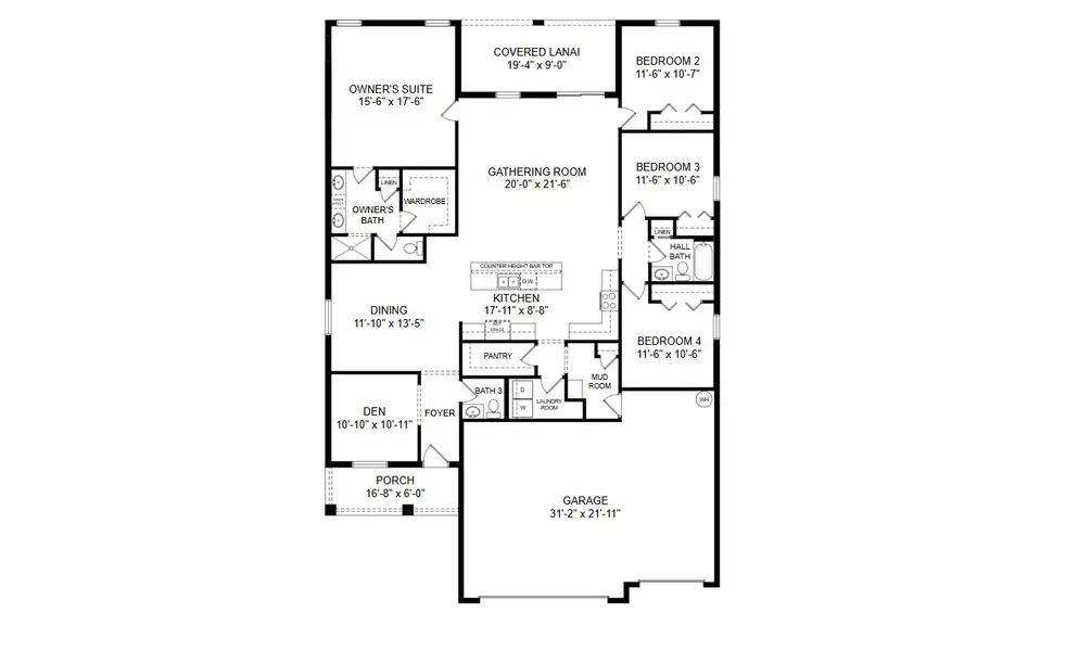 2D floor plan layout for the Summerlyn II by Highland Homes of Florida in Keen's Grove, Lakeland, FL (Image 3).
