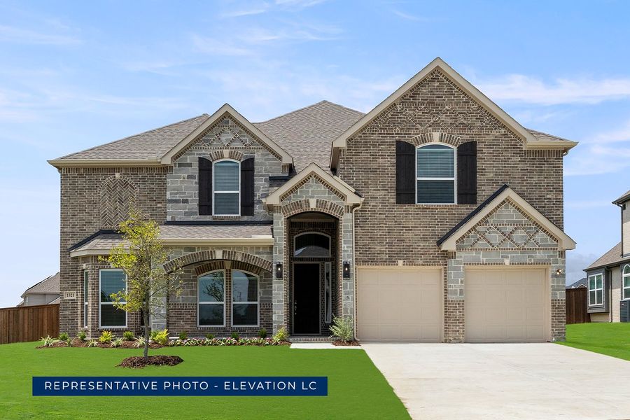 Representative exterior photo of a completed home built from the Brentwood 3F (w/Media) by First Texas Homes in The Bluffs, Celina, TX (Image 17). Representative exterior photo of a completed home built from the Brentwood 3F (w/Media) by First Texas Homes in The Bluffs, Celina, TX (Image 17).