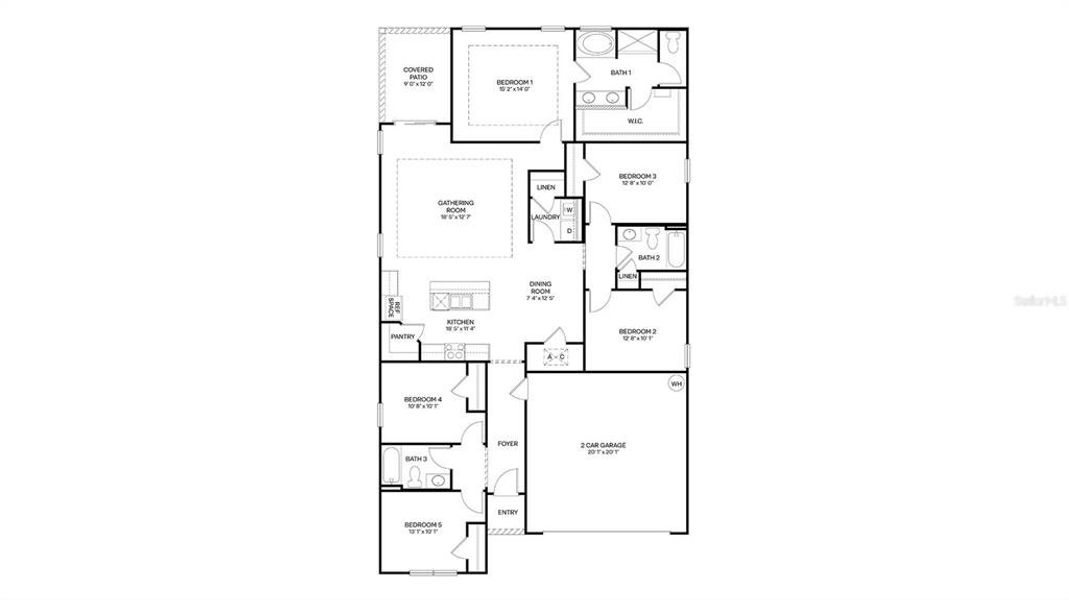 2D floor plan layout of this home in Sawmill Branch, Palm Coast, FL (Image 3).