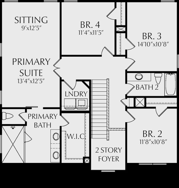 2D floor plan layout for the Stamford by KM Homes in Ashton Heights, Lawrenceville, GA (Image 4).