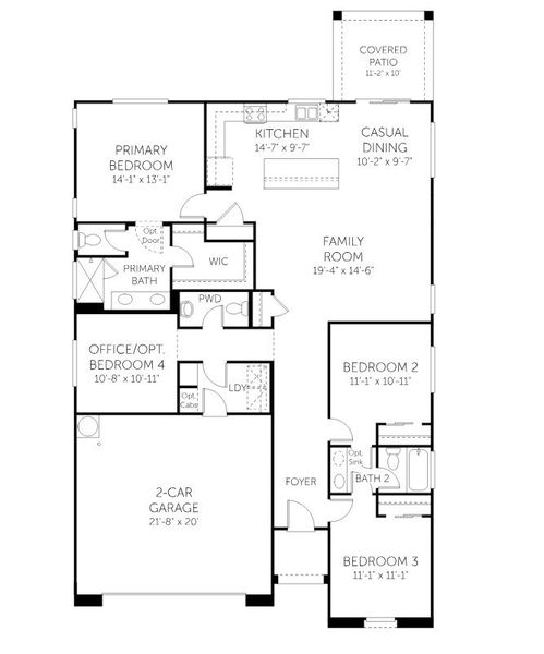 2D floor plan layout for the Corona - Single Family Homes by Dream Finders Homes in Apache Farms, Buckeye, AZ (Image 3).