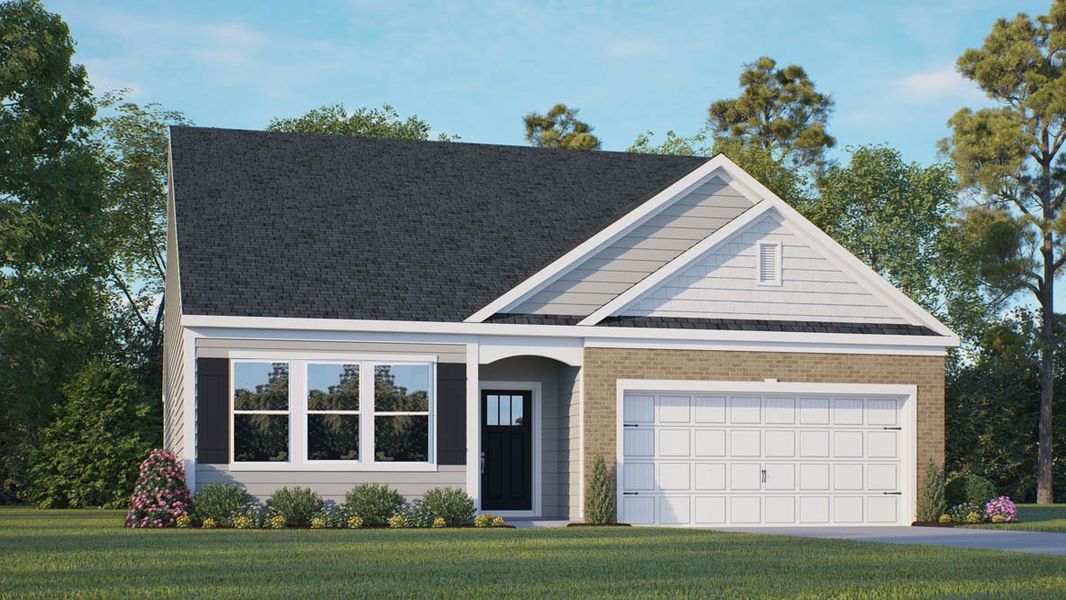 Front exterior of a new home in Colly Farm, Stokesdale, NC, highlighting curb appeal (Image 1). Front exterior of a new home in Colly Farm, Stokesdale, NC, highlighting curb appeal (Image 1).