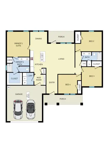 2D floor plan layout for the Sierra by CJL Homes in Oak Hollow, Crestview, FL (Image 3).