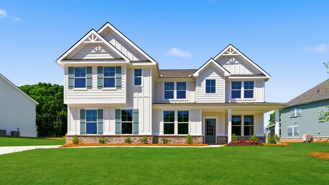 Representative exterior photo of a completed home built from the Rosemary II - Side Entry by DRB Homes in Brighton, Locust Grove, GA (Image 24).