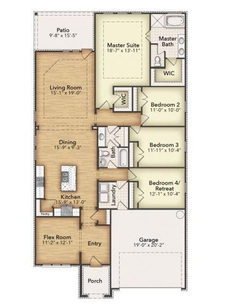 2D floor plan layout of this home in Covenant Park, Springtown, TX (Image 3). 2D floor plan layout of this home in Covenant Park, Springtown, TX (Image 3).