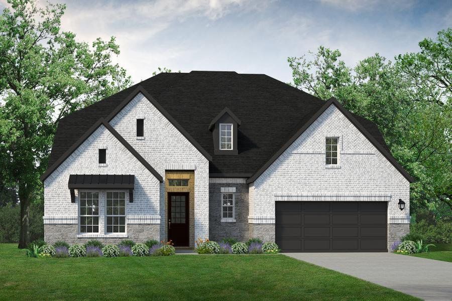Front exterior of a new home in Lake Breeze, Lavon, TX, highlighting curb appeal (Image 1).