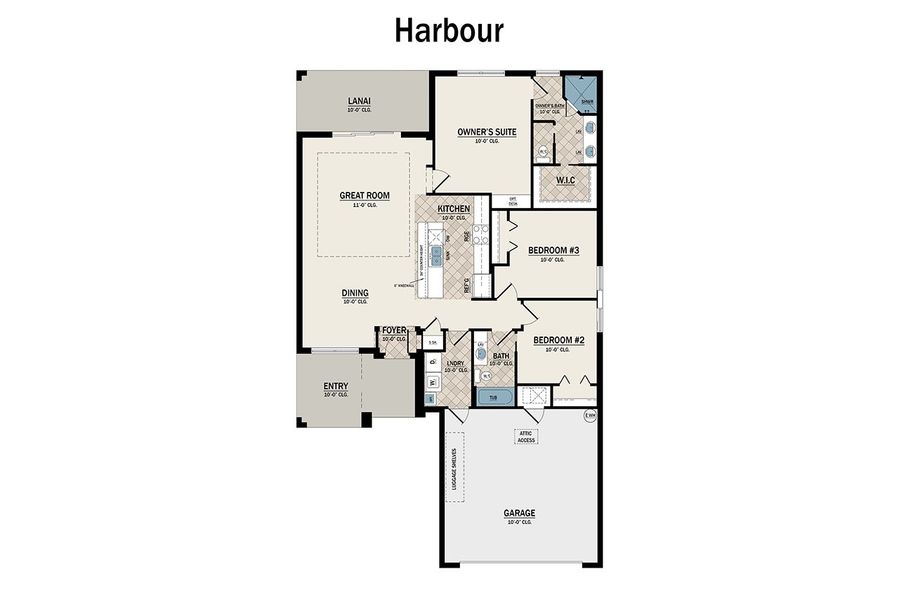 2D floor plan layout for the Harbour by Medallion Home in Watercolor Place, Bradenton, FL (Image 2).