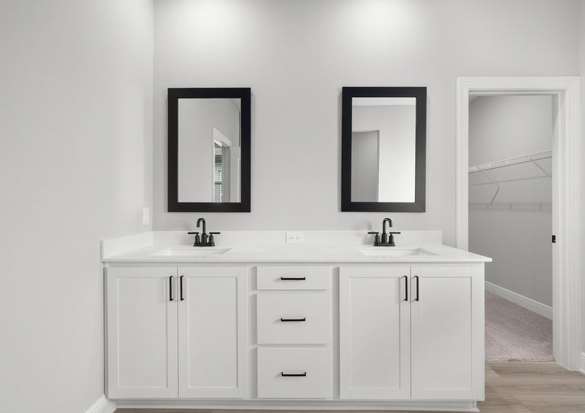 The master bath has a stunning vanity!