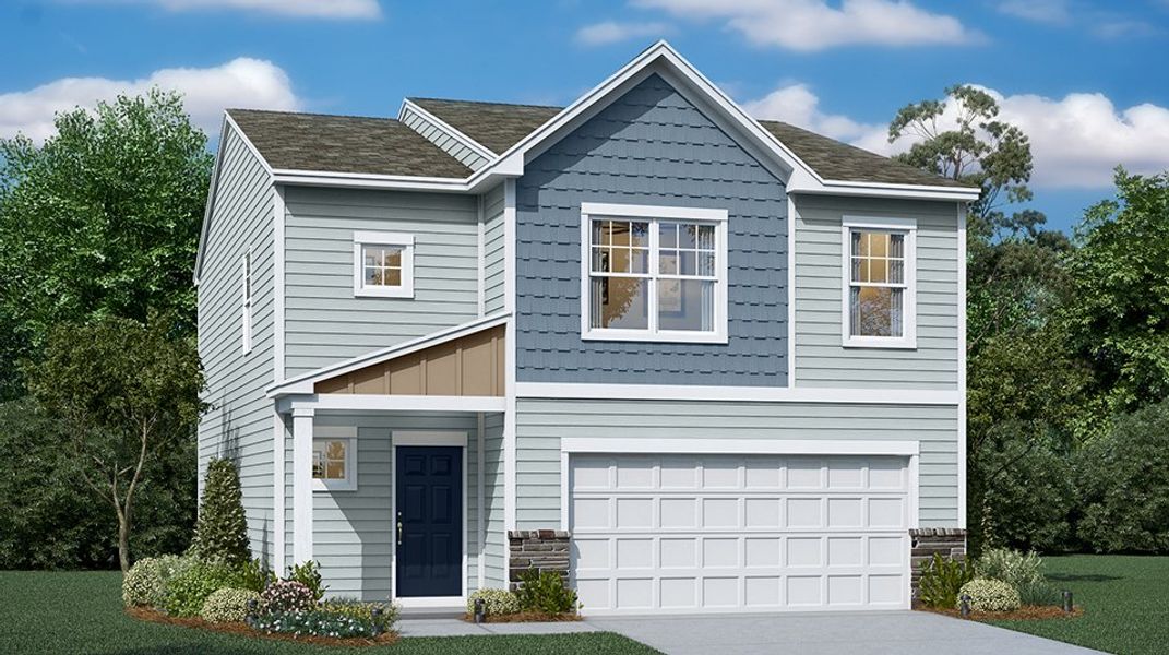 Front exterior of a new home in Cleveland Meadows, Spartanburg, SC, highlighting curb appeal (Image 1). Front exterior of a new home in Cleveland Meadows, Spartanburg, SC, highlighting curb appeal (Image 1).