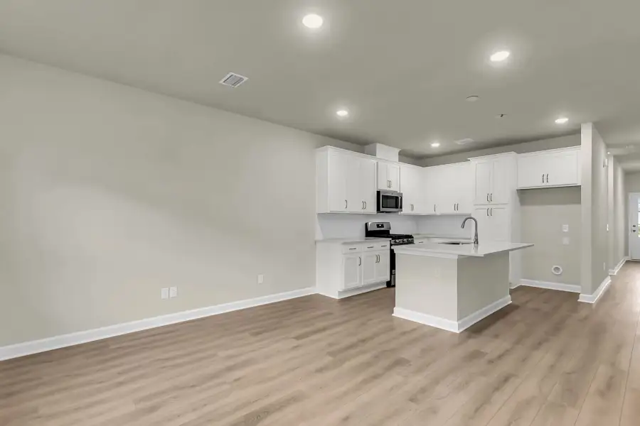 Open-concept design connects living and kitchen spaces.