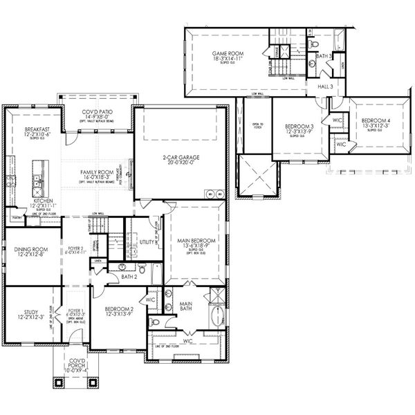 2D floor plan layout for the The Carlyle I by Lillian Custom Homes in Ten Mile Creek, DeSoto, TX (Image 5).