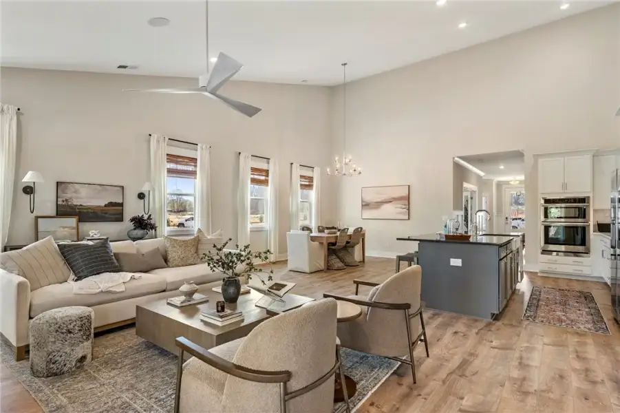This airy open-concept living area seamlessly conn