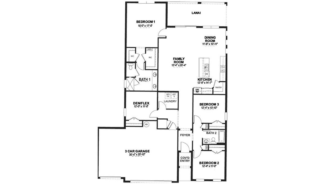 2D floor plan layout for the Delray by D.R. Horton in Coral Bay - Express & Tradition, North Fort Myers, FL (Image 3).