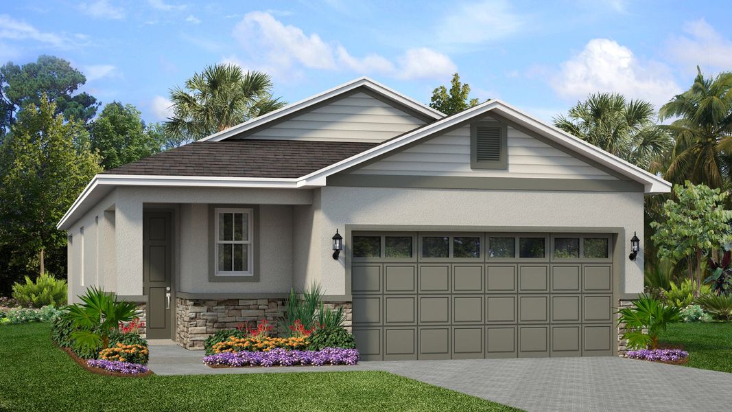 Representative exterior photo of a completed home built from the Prosper by Park Square Residential in Liberty Station, Orange City, FL (Image 2). Representative exterior photo of a completed home built from the Prosper by Park Square Residential in Liberty Station, Orange City, FL (Image 2).