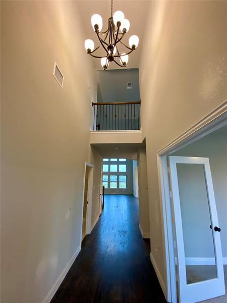 Impressive cathedral entry with chandelier
