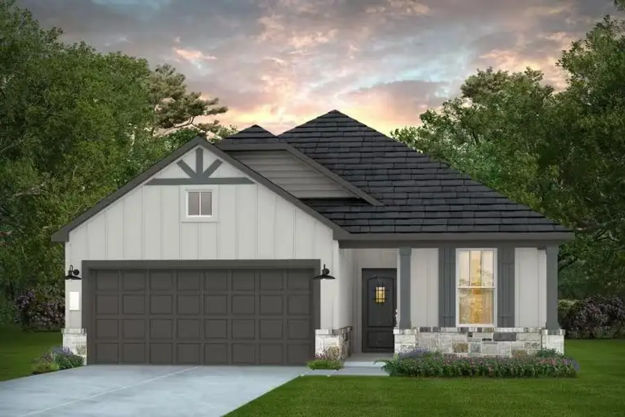 Front exterior of a new home in Montgomery Bend, Montgomery, TX, highlighting curb appeal (Image 1). Front exterior of a new home in Montgomery Bend, Montgomery, TX, highlighting curb appeal (Image 1).