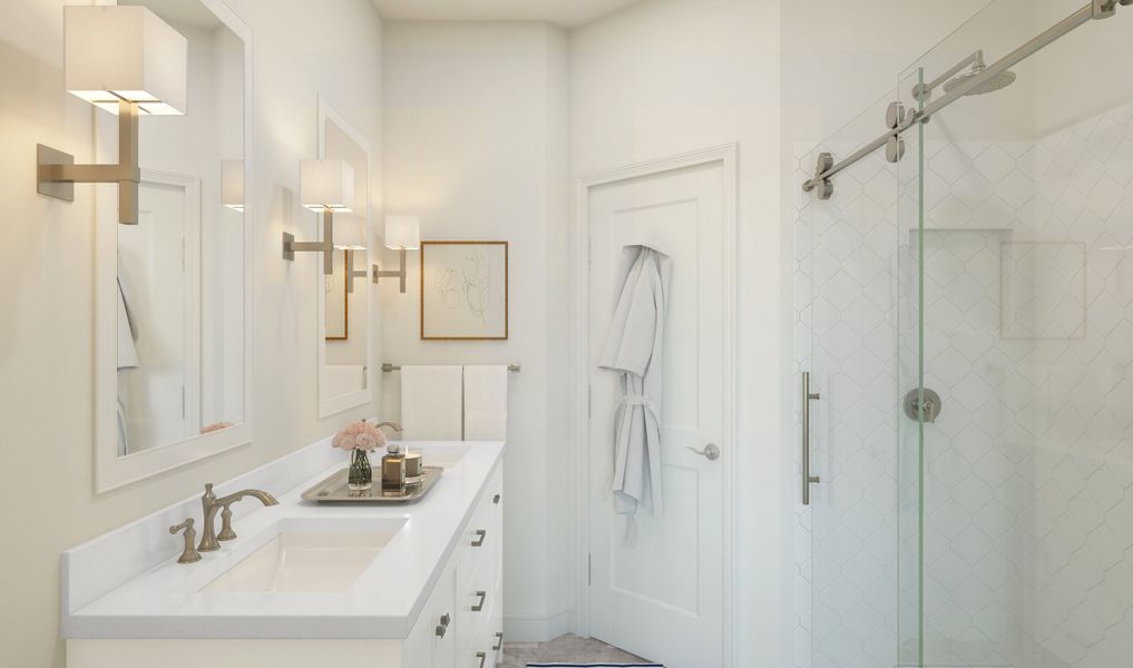 Primary bath with brushed satin nickel hardware Primary bath with brushed satin nickel hardware