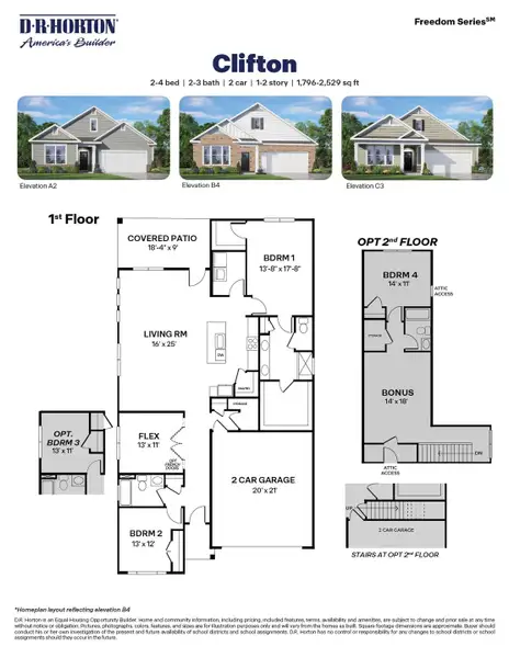 2D floor plan layout for the Plan by D.R. Horton in The Villas at Martin Farms, Aberdeen, NC (Image 3).