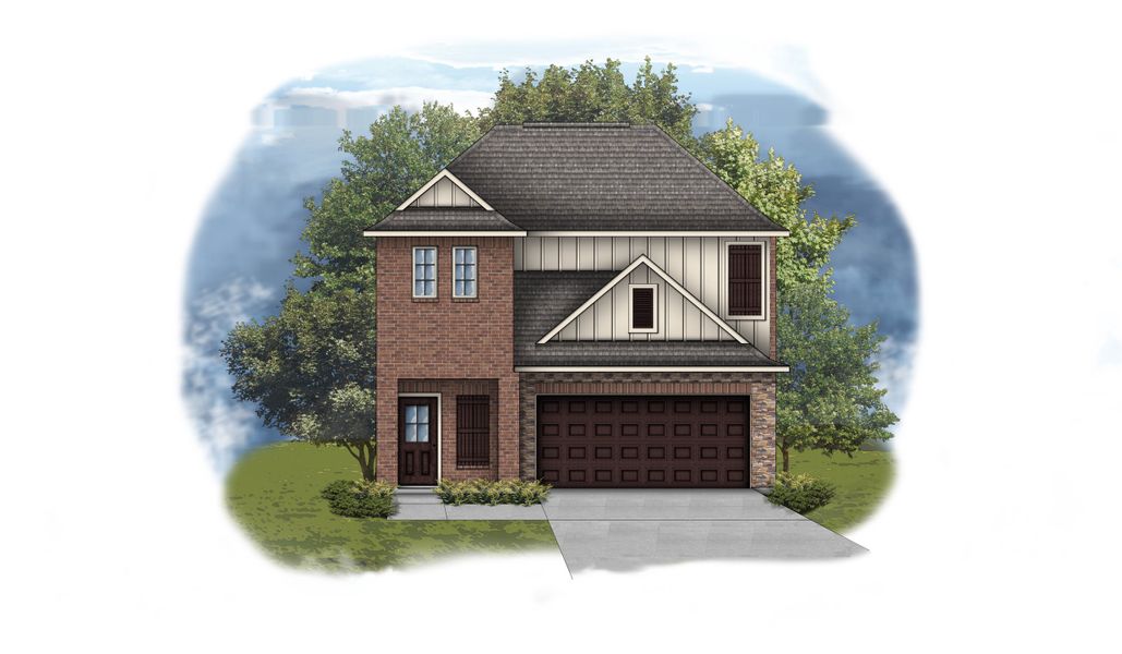 Representative exterior photo of a completed home built from the Tudor II V by DSLD Homes in Emberly, Beasley, TX (Image 1).