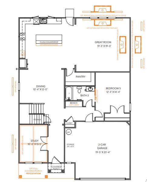 2D floor plan layout for the TA4000 by True Homes in Edgewater - Lakeview Point, Lancaster, SC (Image 3).