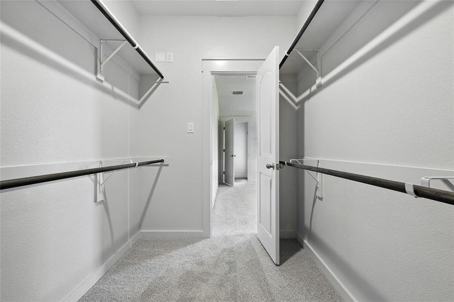 Spacious closet featuring light carpet Spacious closet featuring light carpet