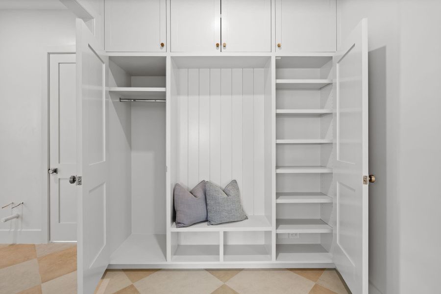 mudroom with custom built- ins