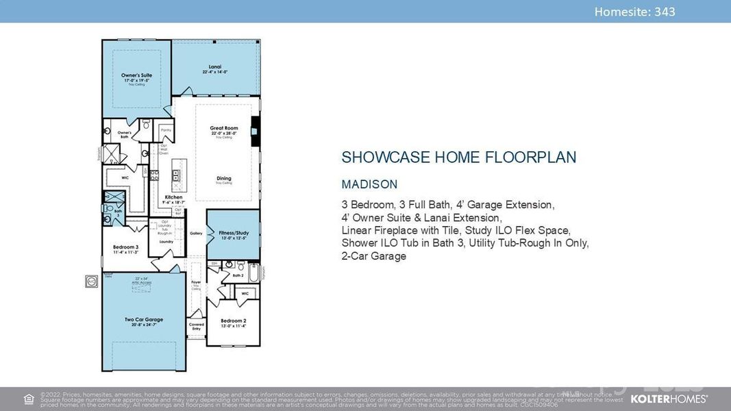 2D floor plan layout of this home in Cresswind Wesley Chapel, Monroe, NC (Image 3).