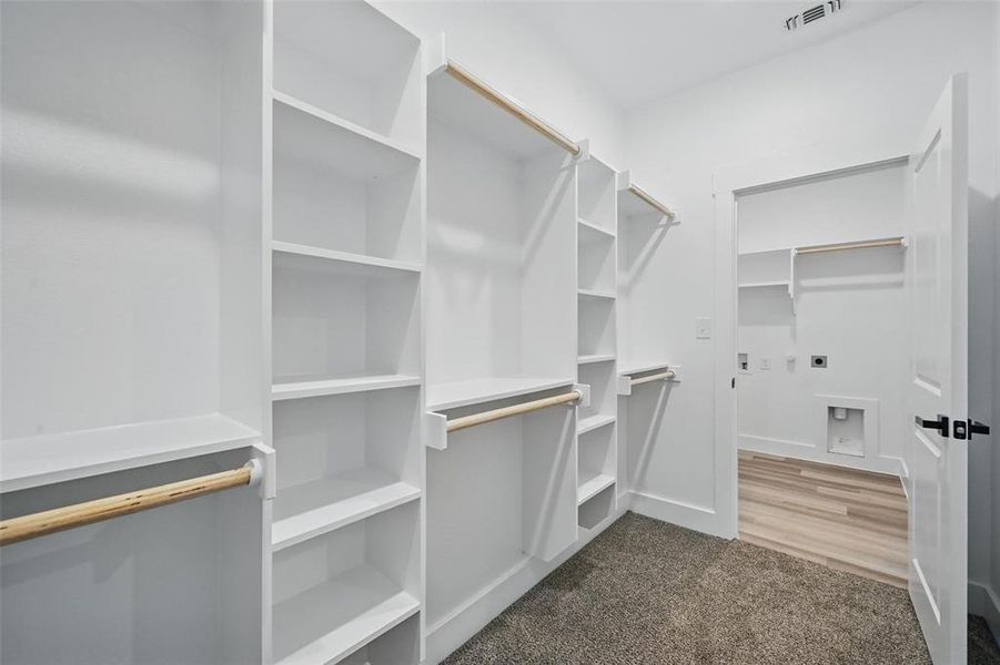 Walk in closet with carpet