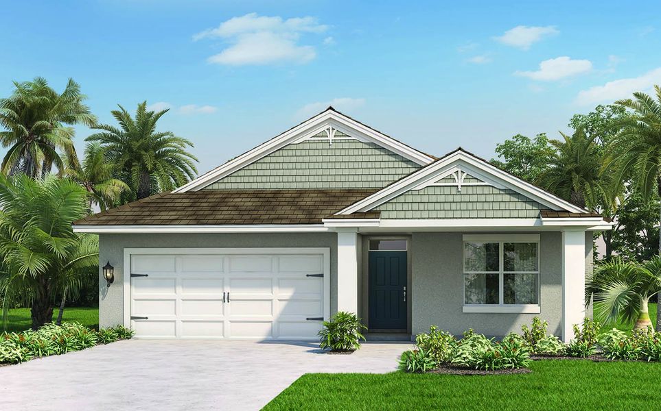 Front exterior of a new home in Harmony West, St. Cloud, FL, highlighting curb appeal (Image 2). Front exterior of a new home in Harmony West, St. Cloud, FL, highlighting curb appeal (Image 2).