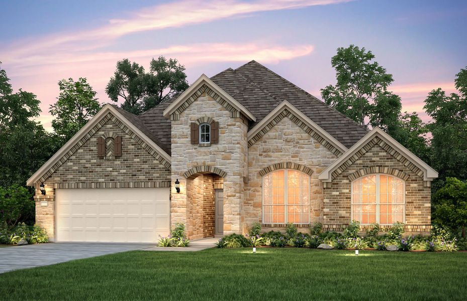 Front exterior of a new home in Bluffview Reserve, Leander, TX, highlighting curb appeal (Image 22).