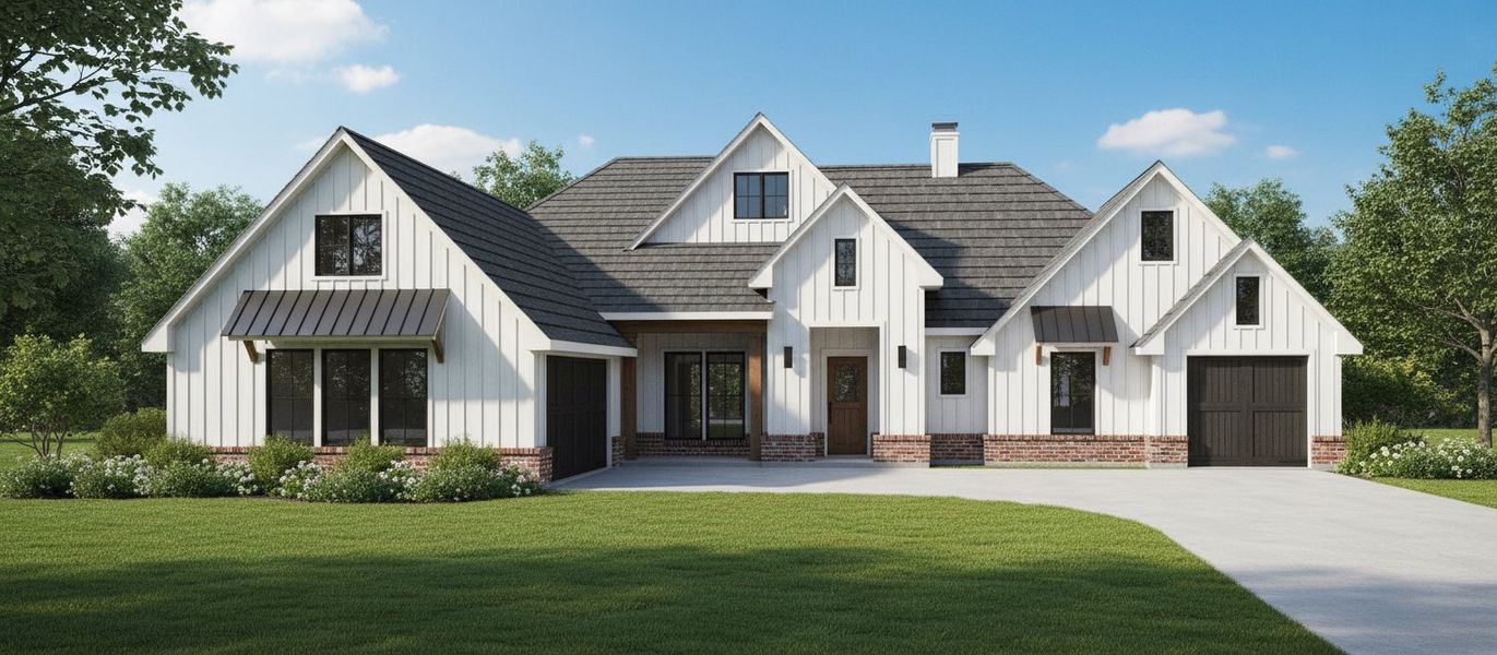 Representative exterior photo of a completed home built from the The McKinney by Kenmark Homes in Paloma Ranches, Justin, TX (Image 1). Representative exterior photo of a completed home built from the The McKinney by Kenmark Homes in Paloma Ranches, Justin, TX (Image 1).