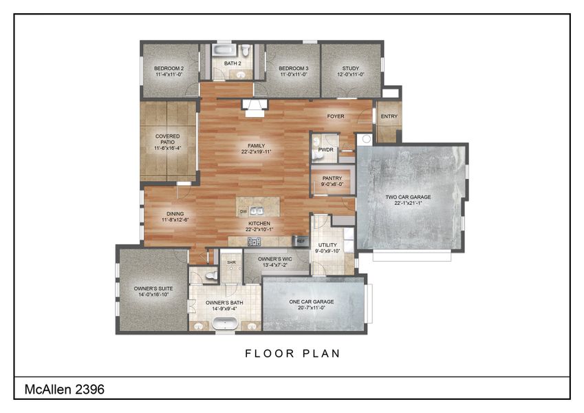 2D floor plan layout for the The McAllen by Kenmark Homes in Coyote Crossing, Godley, TX (Image 3). 2D floor plan layout for the The McAllen by Kenmark Homes in Coyote Crossing, Godley, TX (Image 3).