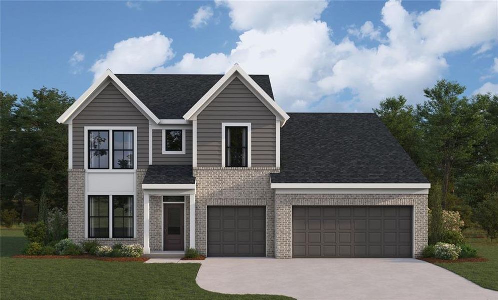 Front exterior of a new home in Twin Lakes, Hoschton, GA, highlighting curb appeal (Image 1). Front exterior of a new home in Twin Lakes, Hoschton, GA, highlighting curb appeal (Image 1).